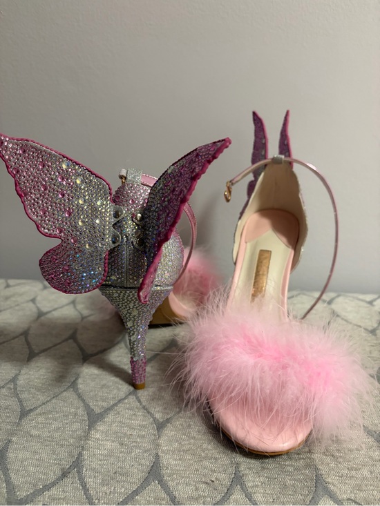 Shoes - Pink Feather Butterfly Accent High Heels